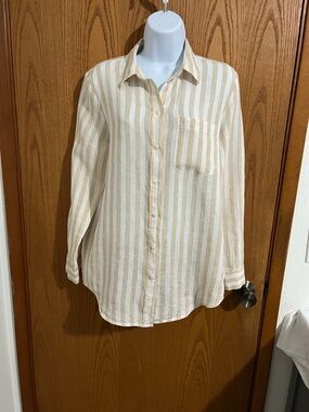 Gap - Striped Button-Up Shirt in Cream and Tan. 100% Linen